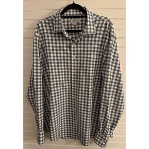 Peter Millar Summer Comfort Gray White Gingham‎ Check Button Down Dress Shirt XL
